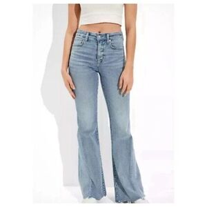 American Eagle Festival Flare Jeans Next Level Stretch Size 12R Wide Leg Raw Hem